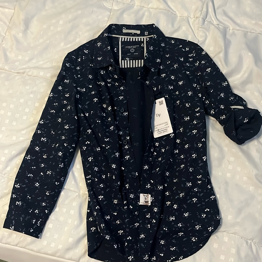 Blue and white boys button down